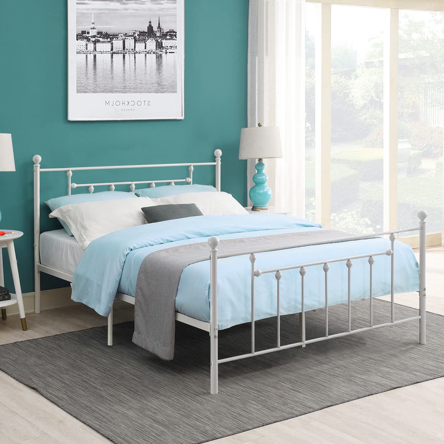 VECELO Full Size Platform Bed Frame with Headboard and Footboard, Heavy Duty Steel Slat Support/No Box Spring Needed Mattress Fo