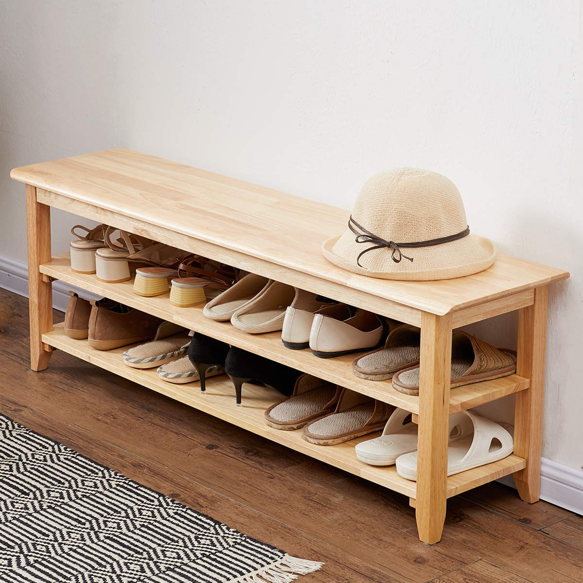XKZG Storage Bench Wooden Shoe Rack Bench Simple Style Wood Entryway Bench (Natural,47.2)