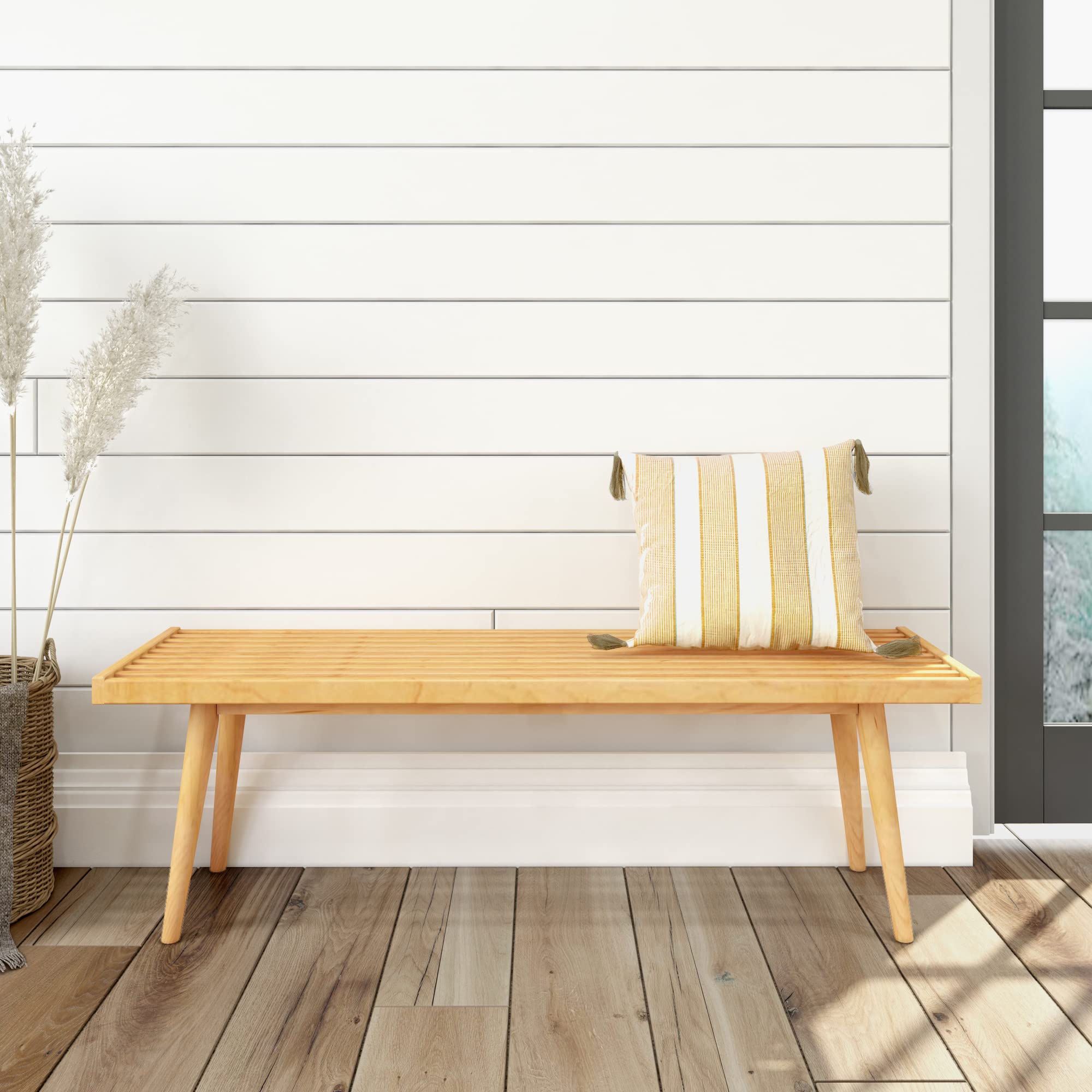 Plank+Beam Mid-Century Double Wood Entryway Bench, Natural