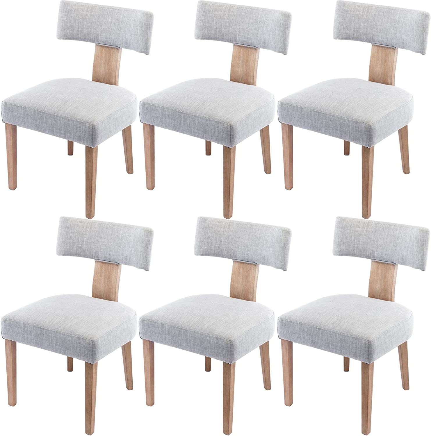 RIVOVA Linen Dining Chairs Set of 6, Modern Dining Chair with Wood Legs, Upholstered Dining Chairs for Dining Room, Kitchen, Van