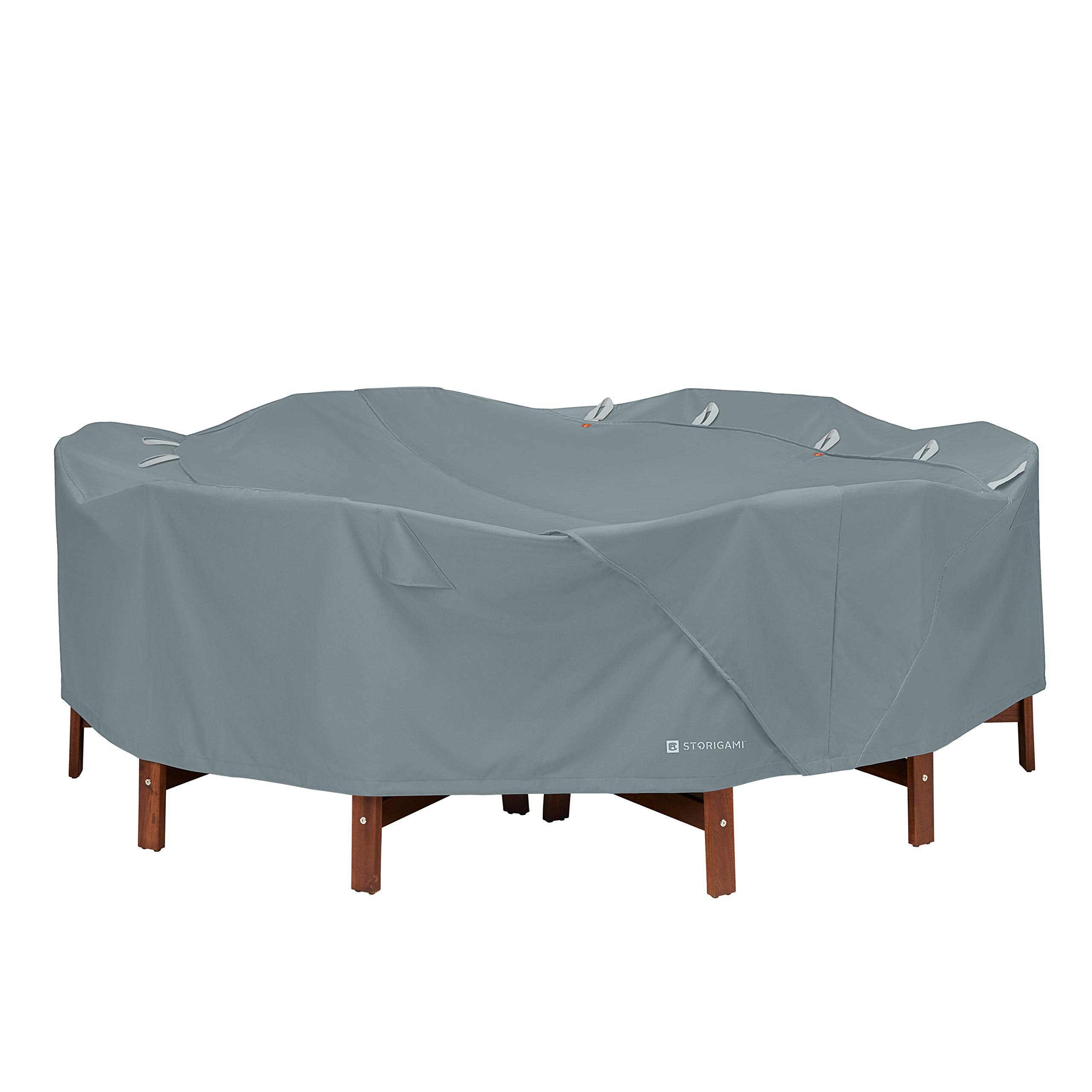 Classic Accessories Storigami Water-Resistant 94 Inch Easy Fold Round Table & Chairs Cover, Monument Grey, Outdoor Table Cover