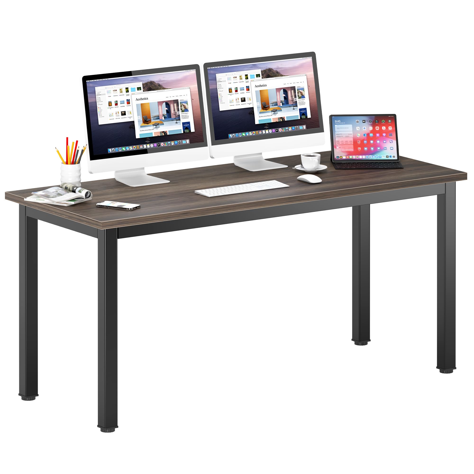 DlandHome Computer Desk Home Office Table Writing Desk Study Table Gaming Desk Worstation (63 inch, Walnut)