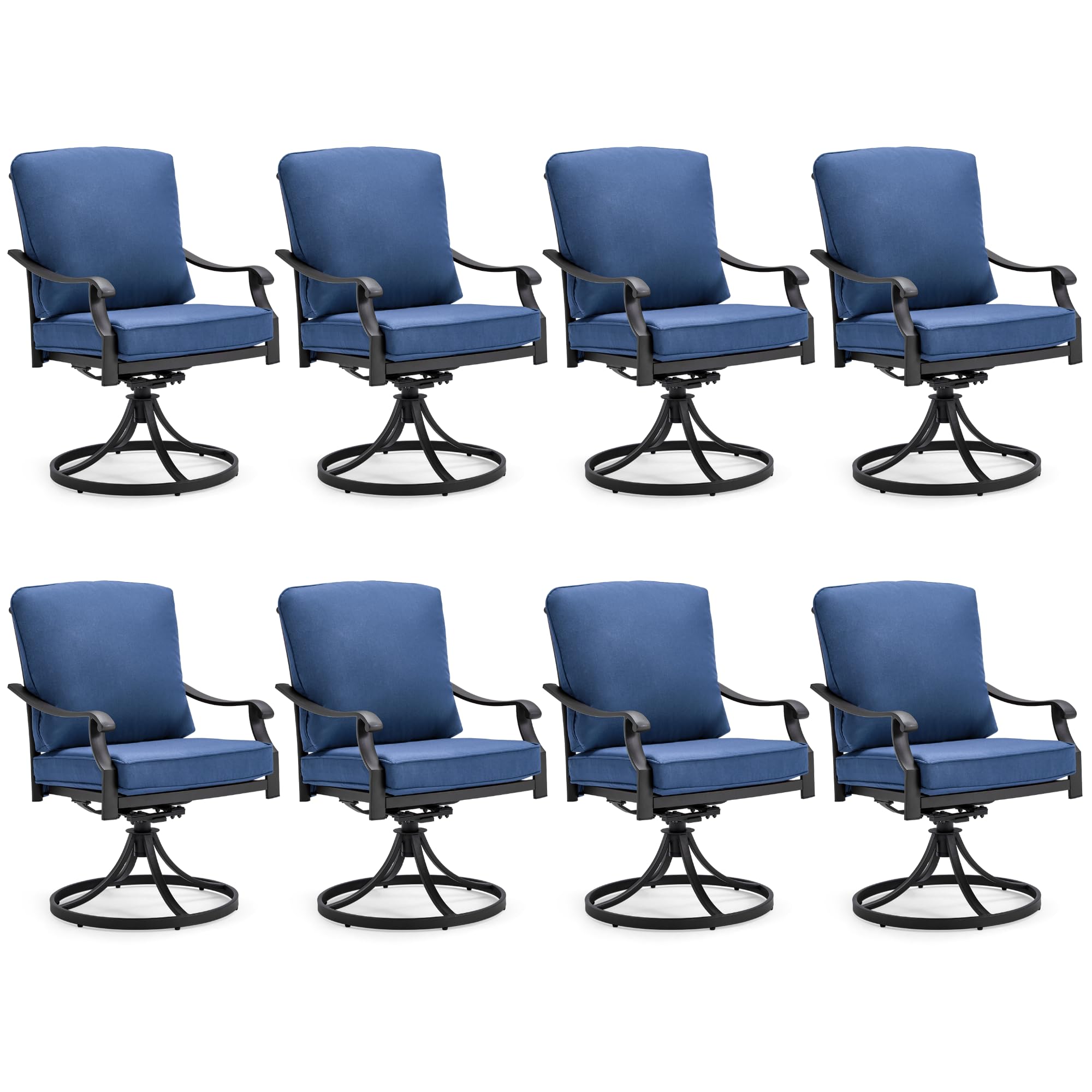 MELLCOM Patio Swivel Chair Set of 8, Heavy Duty Outdoor Dining Chairs with Thickened Cushions, Metal Patio Chairs Gentle Rocker 