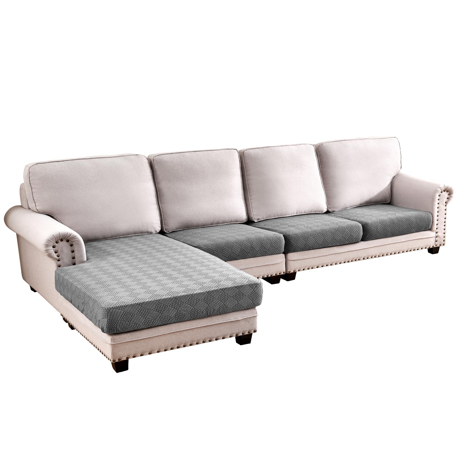 Deep Dream Stretch 4 Pieces Couch Cushion Covers for Sectional Sofa Left/Right L Shape Chaise Lounge Sofa Seat Slipcover Anti-Sl