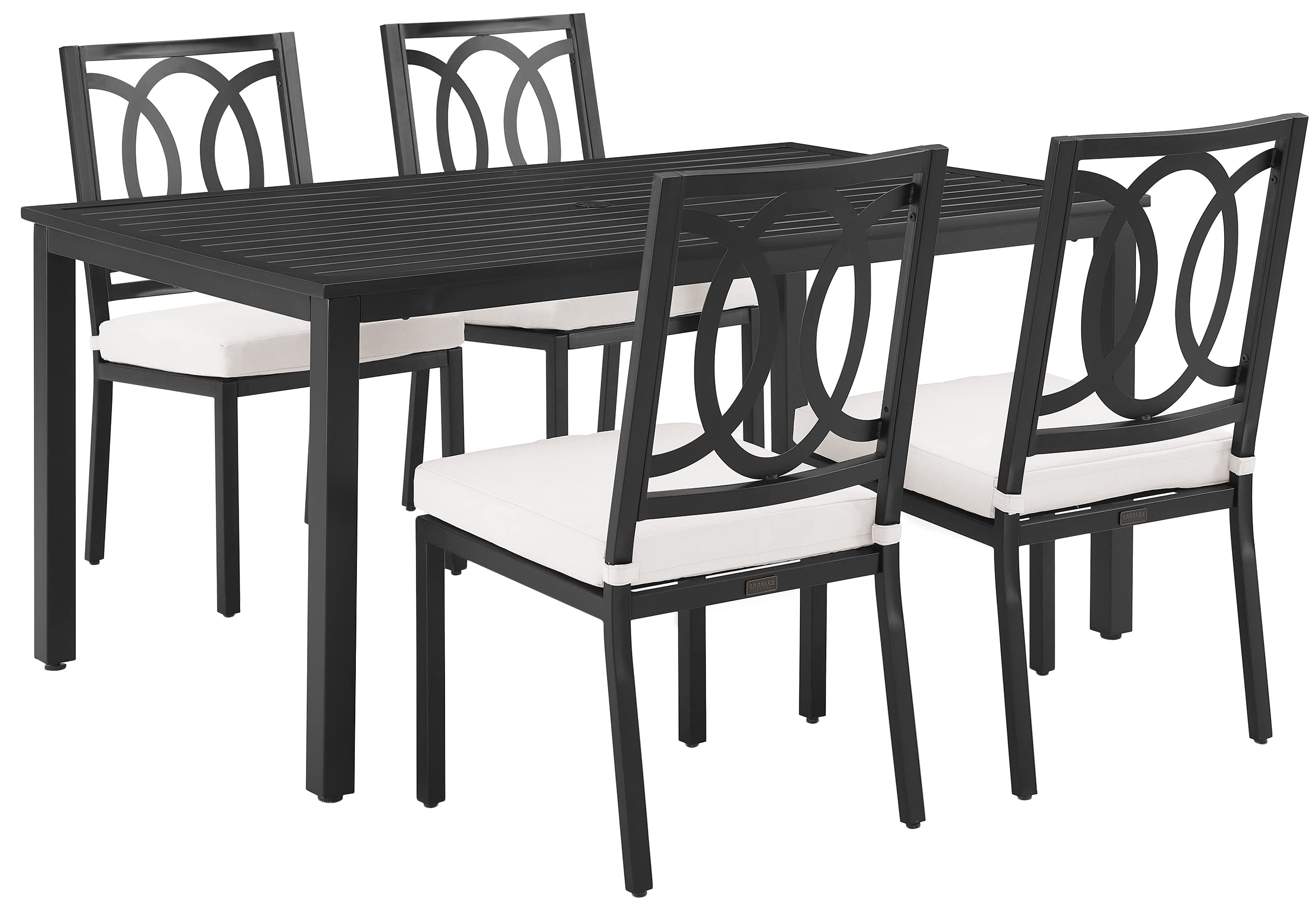 Crosley Furniture Chambers 5-Piece Outdoor Dining Set for 4, Patio Table and Chairs for Backyard, Deck, Matte Black with Creme C