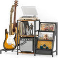 Bikoney Record Player Stand, Guitar Stand for Acoustic, Electric Guitar, Bass with Amp Stand, 3-Tier Vinyl Record Storage Up to 
