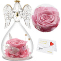 Yamonic Mom Birthday Gifts for Mom, Angel Figurines with Real Rose Gifts for Her Mom Grandma,Preserved Flowers Rose Angel Figuri