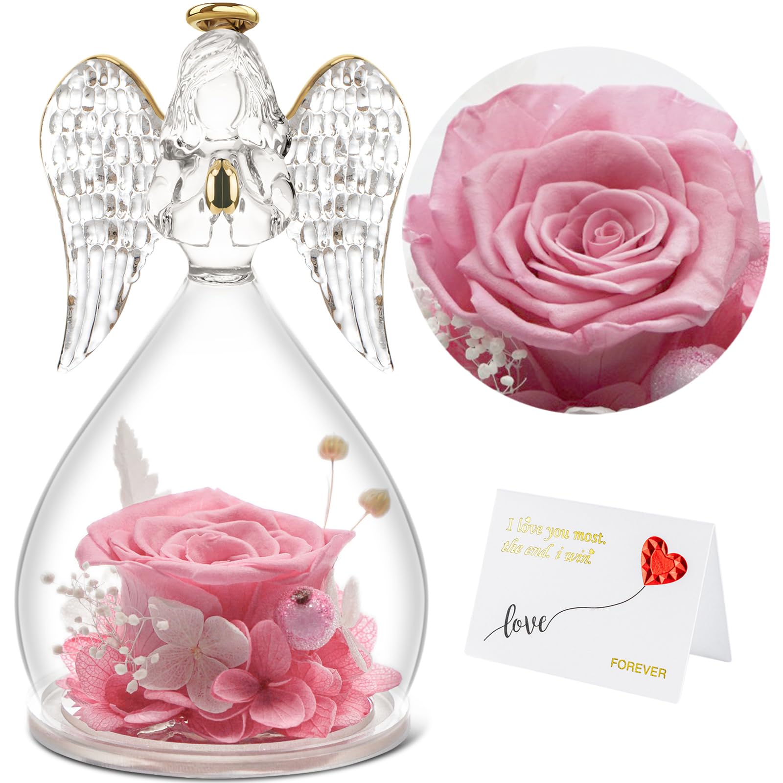 Yamonic Mom Birthday Gifts for Mom, Angel Figurines with Real Rose Gifts for Her Mom Grandma,Preserved Flowers Rose Angel Figuri