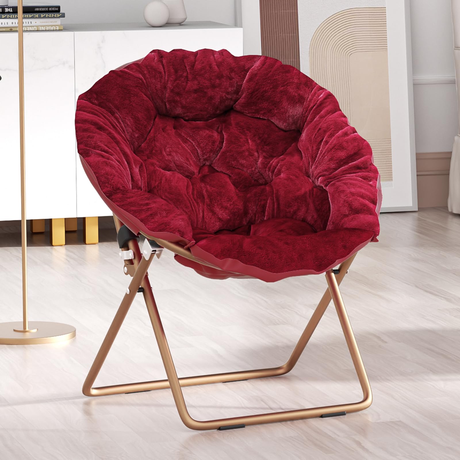 SFIHOME Foldable Oversized Moon Chair, Large Soft Lazy Cozy Comfortable Faux Fur Round Saucer Moon Chair for Teens and Adults, B