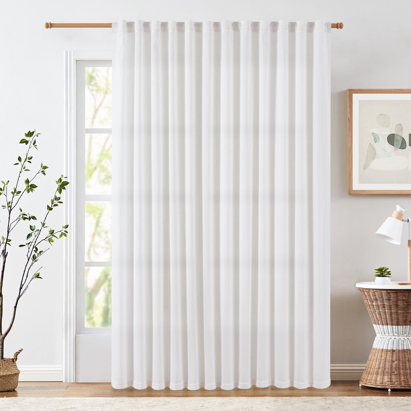 jinchan White Linen Curtain 84 Inch Length Curtain for Living Room Extra Wide for Room Divider Curtain Rustic Farmhouse Curtain 