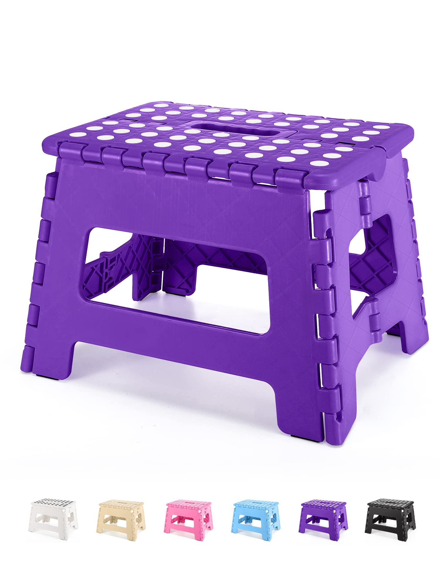 Dyforce Folding Step Stool - 9 Kids & Adults Step Stool, Compact & Light-Weight, Holds Up to 300 lbs (Purple)