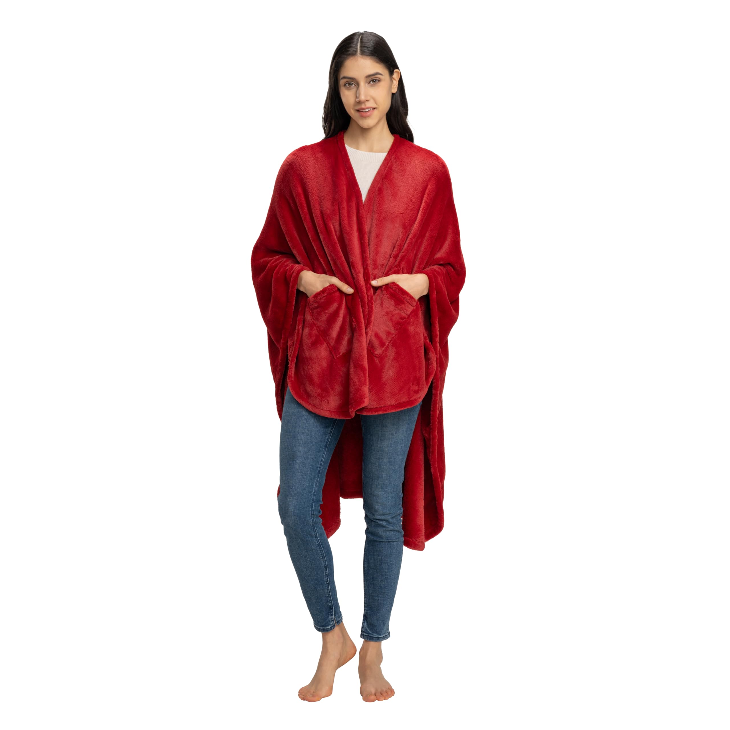 Berkshire Blanket Primalush Wearable Blanket, Cozy Loungewear Pocketed Plush Cape Wrap for Adults & Teens(Pebble Gray, One Size 