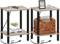 TUTOTAK End Table with Charging Station, Set of 2, Small Side Table, Nightstand Bedside Table, 2-Tier Storage Shelf for Small Sp