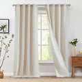 jinchan Linen Beige Curtains 108 Inch Length for Living Room Farmhouse Rod Pocket Back Tab Light Filtering Window Drapes with Li