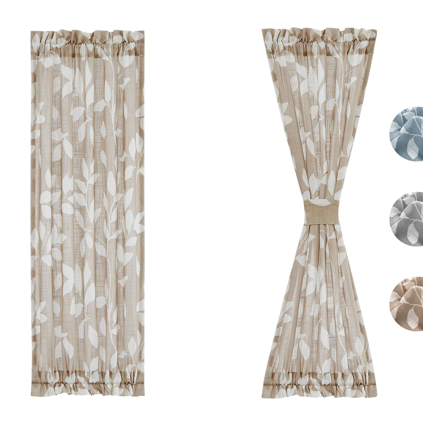 Treatmentex Sidelight French Door Panels 72inches Long Leaf Print Design Narrow Side Door Window Curtains for Front Back Glass D
