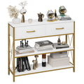 HITHOS Industrial Console Table with Drawers, Vintage Hallway Foyer Table with Storage Shelves, Narrow Long Sofa Entryway Table 