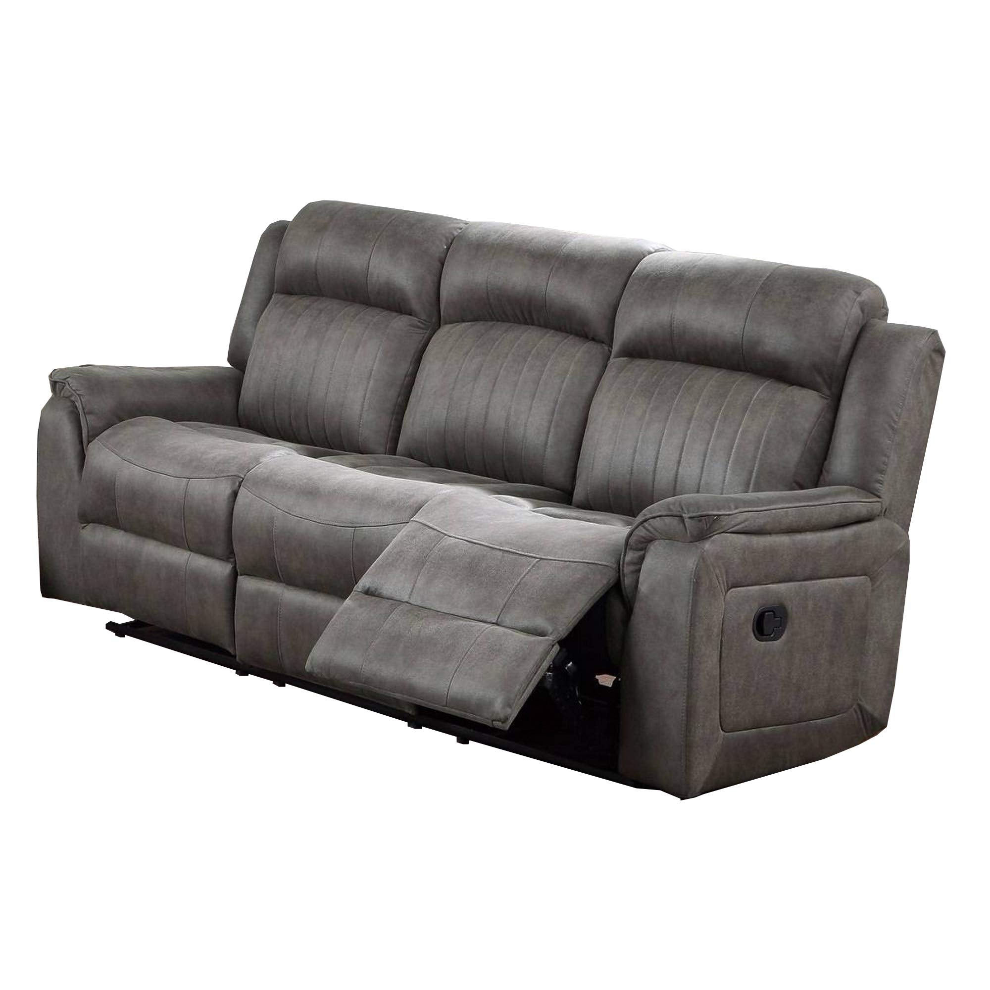 Benjara Fabric Manual Motion Sofa with Pillow Top Arms, Grey