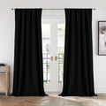 CUCRAF 100% Blackout Back Tab and Rod Pocket Curtains 90 Inch Length 2 Panels Set, Black Linen Curtain for Living Room Bedroom, 