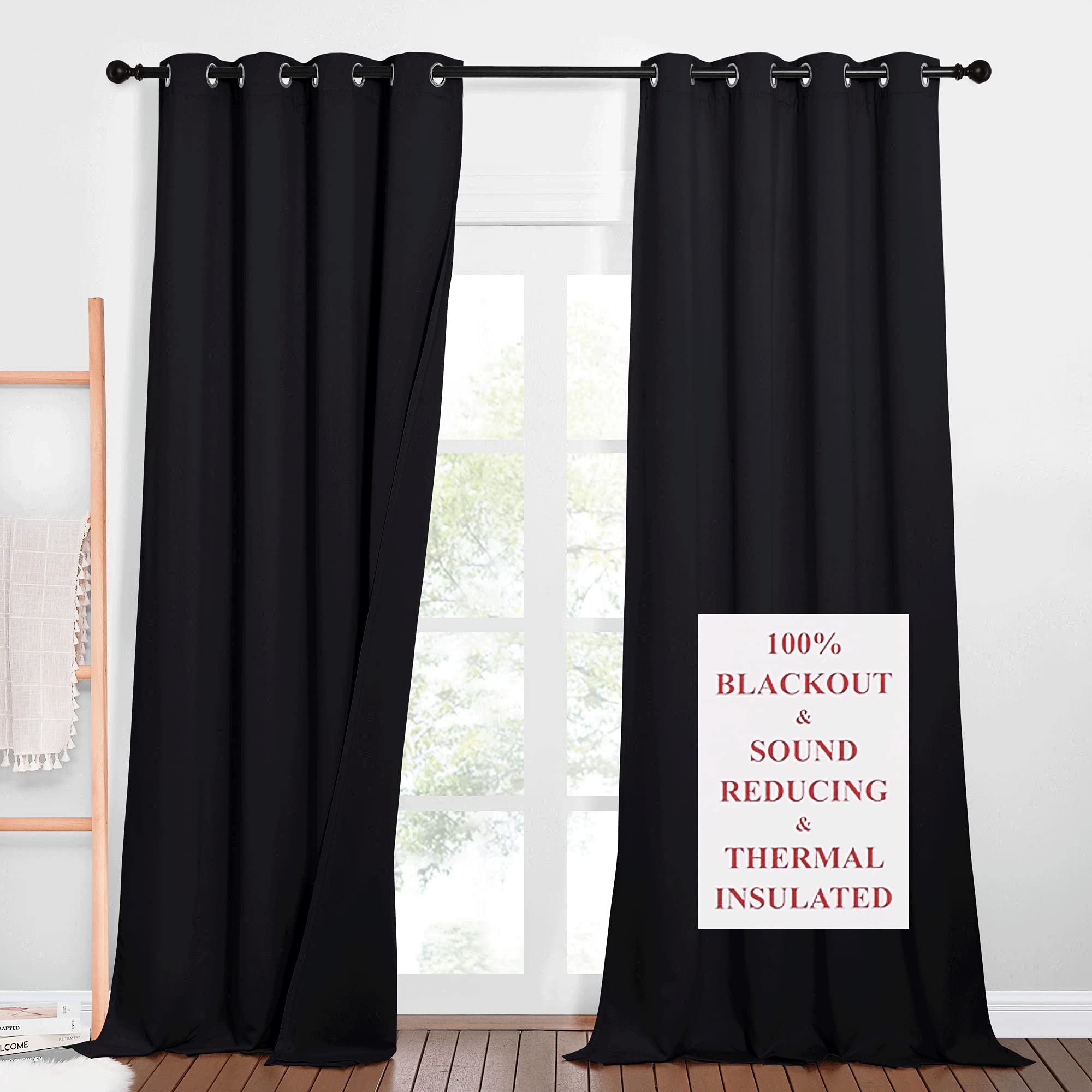 NICETOWN Sound Barrier 100% Black Out Room Divider Curtains 90, Noise, Cold & Heat Cutting Down Drapes with Felt Fabric Lining f