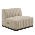 Modway Conjure Modern Channel Tufted Fabric Armless Chair in Beige/Black