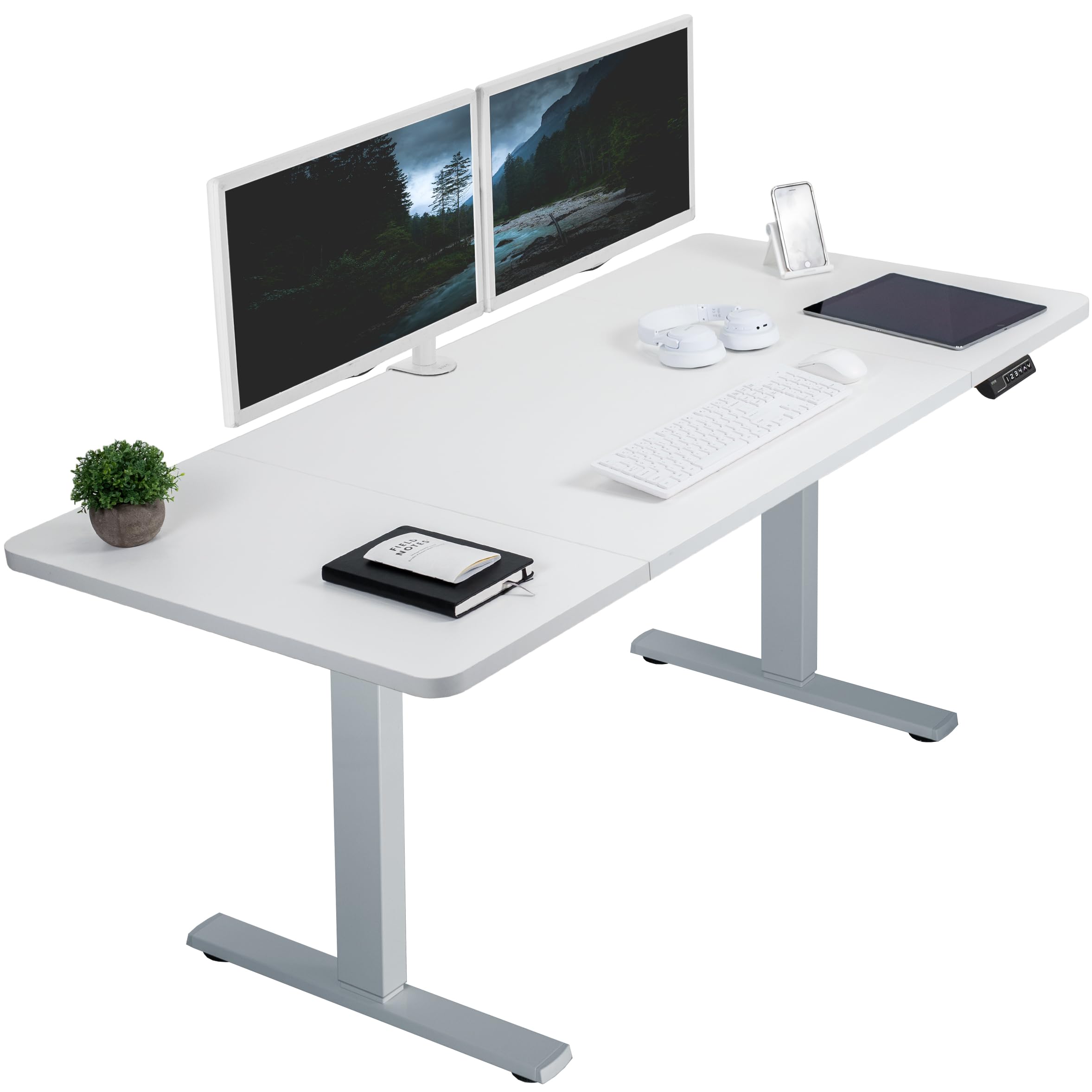 VIVO Electric Height Adjustable 60 x 30 inch Memory Stand Up Desk, White Table Top, Gray Frame, Standing Workstation with Preset