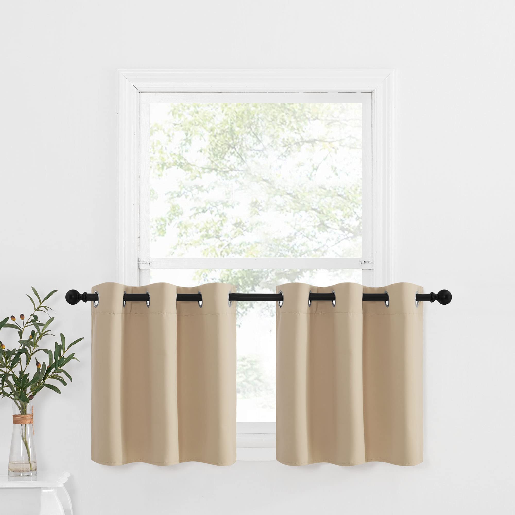 NICETOWN Small Tiers Window Kitchen Valances - Farmhouse Style Thermal Insulated Room Darkening Window Treatment Curtains/Drapes