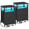 AMHANCIBLE Night Stand Set 2, LED Nightstand with Charging Station, End Side Tables with USB Port & Outlet, Bedside Table with F