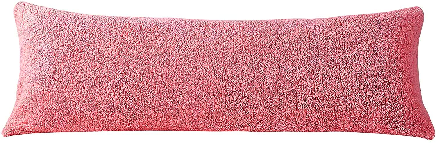 Reafort Ultra Soft Sherpa Body Pillow Cover/Case with Zipper Closure 21x54 (21x54 Body Pillow Cover, Pink)