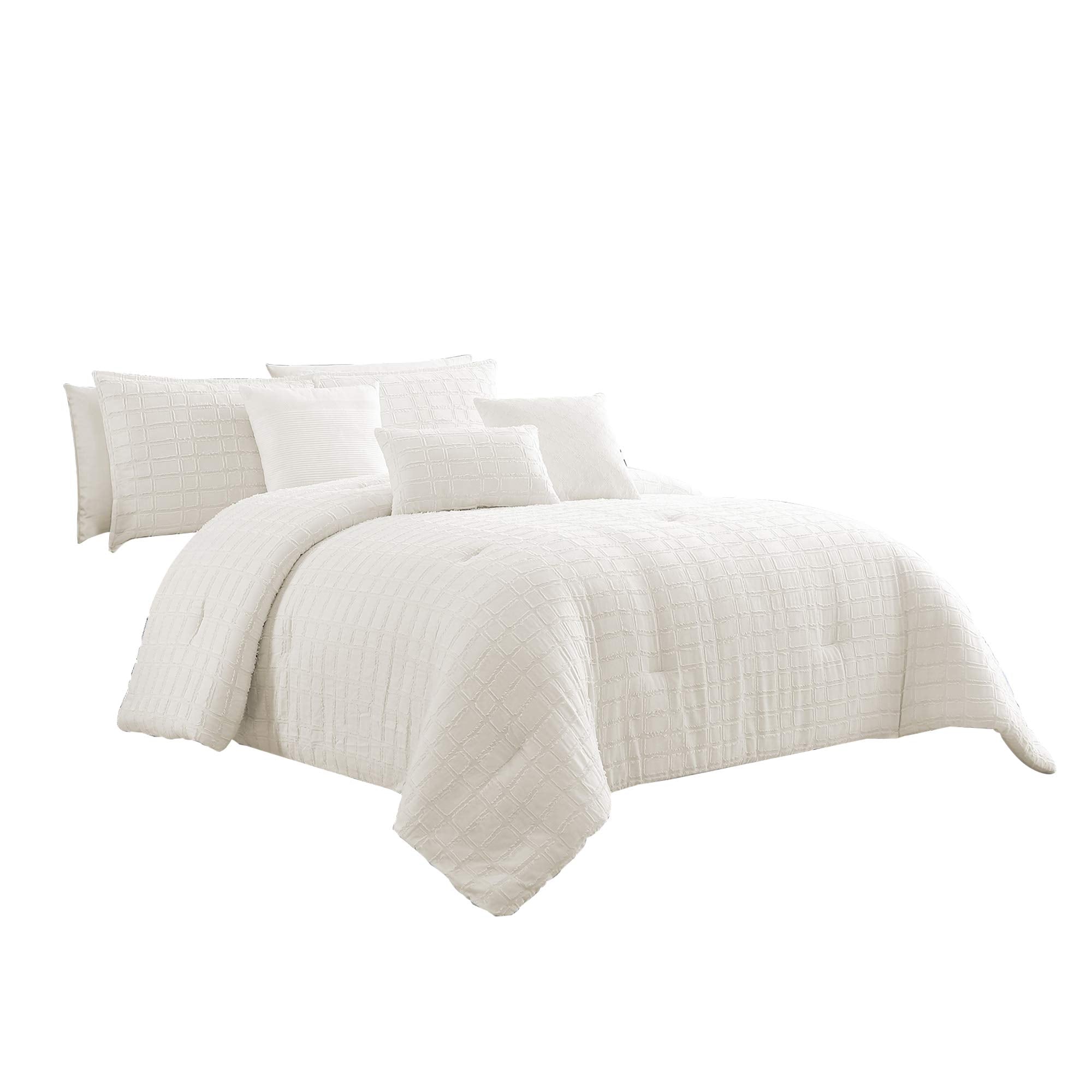 Benjara 6-Piece Cotton King Comforter Set with Fringe Details, White