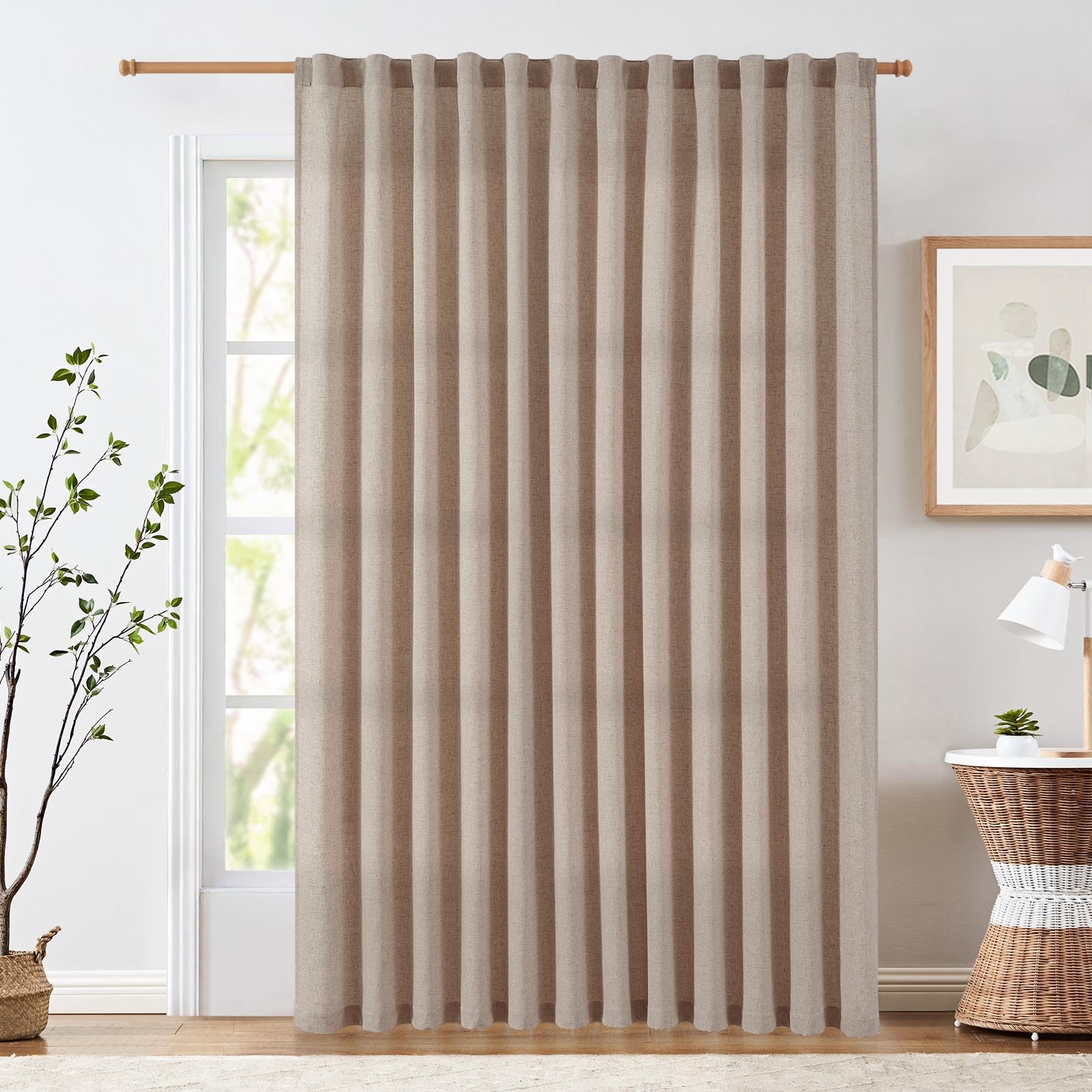 jinchan Linen Curtain for Living Room 84 Inch Length Extra Wide for Room Divider Taupe Curtain Rustic Farmhouse Curtain Rod Pock