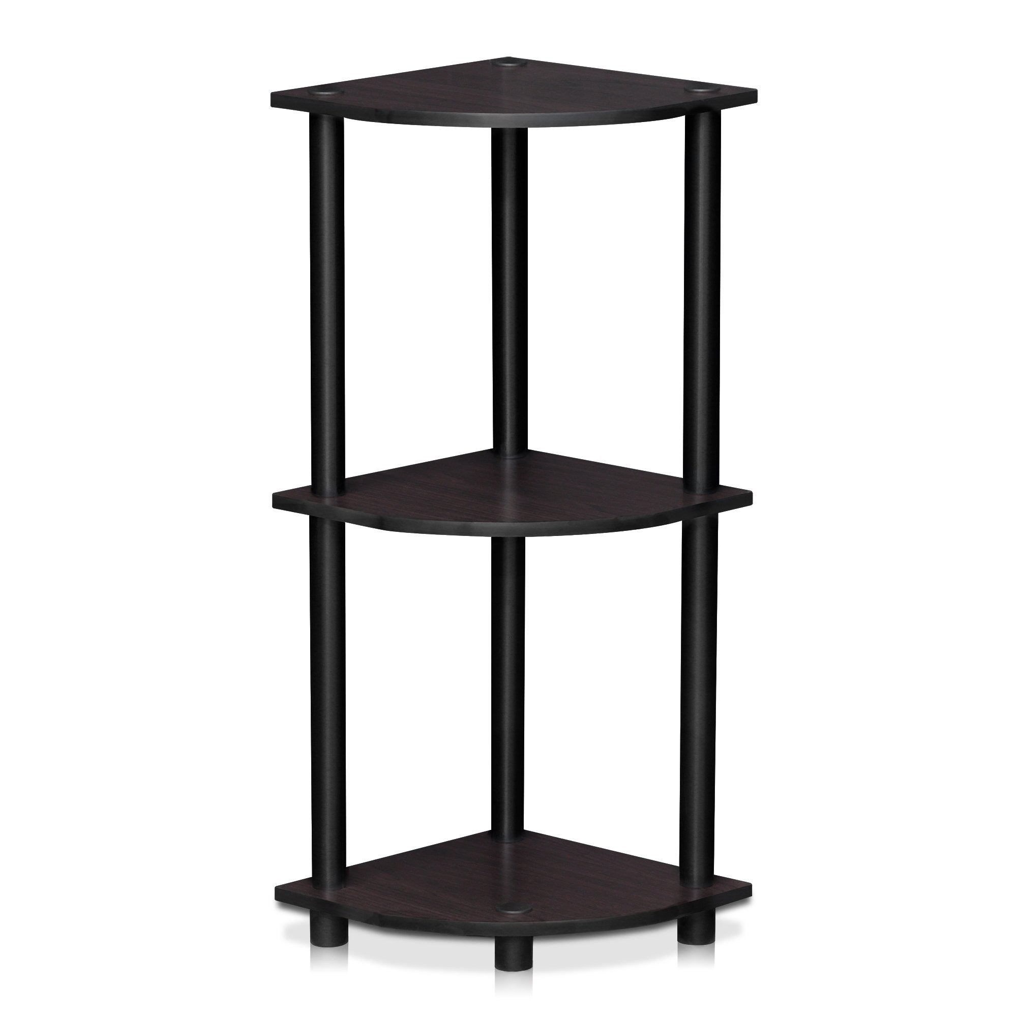 Furinno - 12077DWN Turn-N-Tube 3-Tier Corner Display Rack Multipurpose Shelving Unit, Dark Walnut