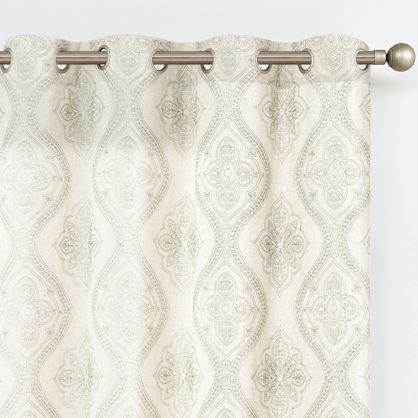 jinchan Boho Linen Curtains for Living Room Embroidered Design Window Curtains Light Filtering Flax Linen Blend Window Treatment
