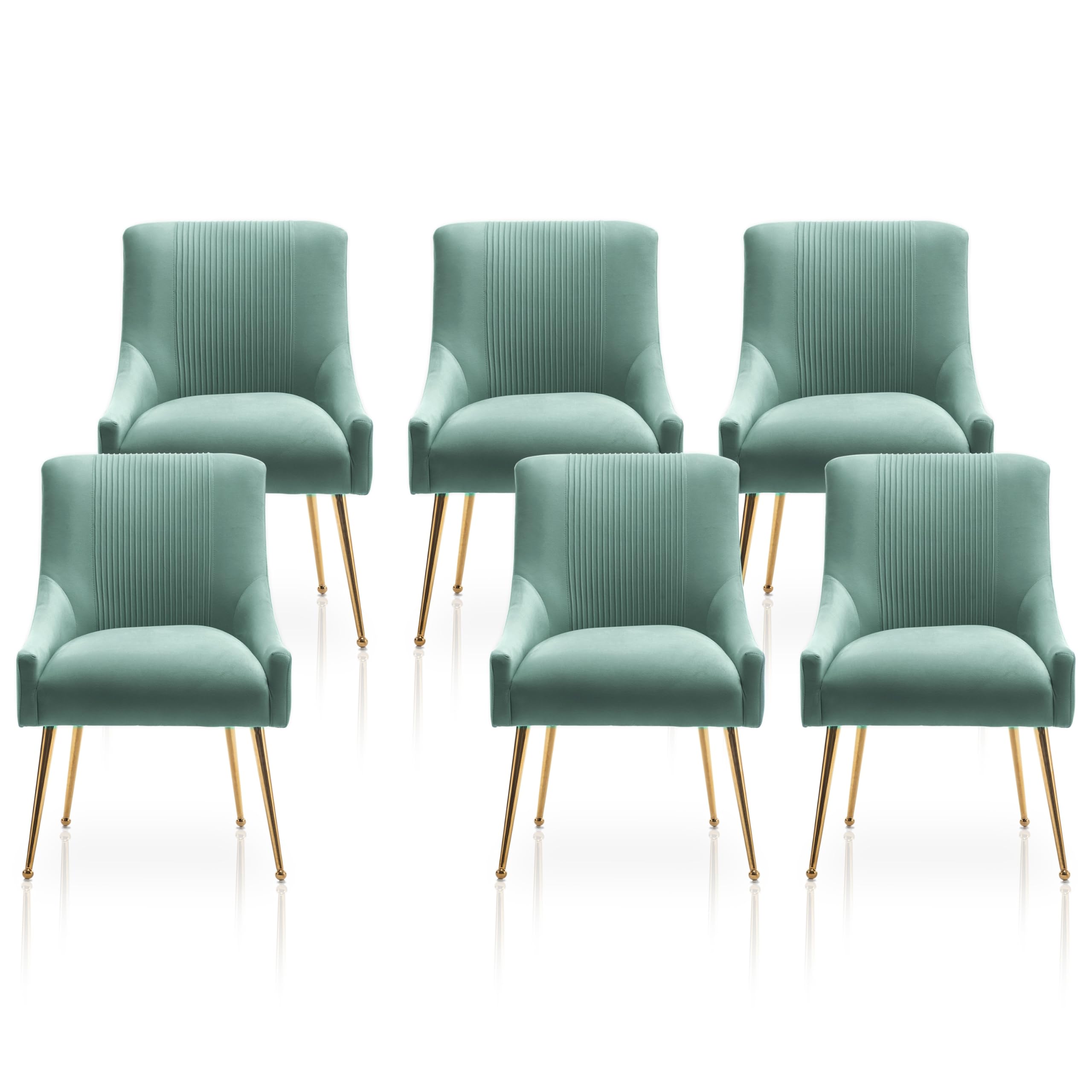 Dining Chairs,Modern Living Room Chairs, Velvet Upholstered Dining Room Chairs with Gold Legs,Tufted Accent Chair Set of 6 for R
