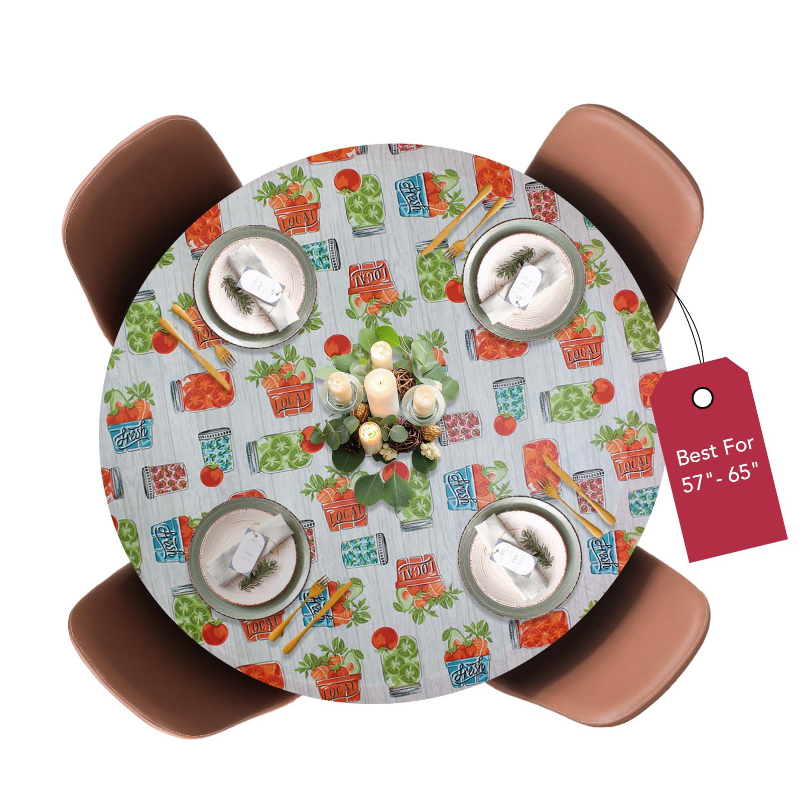 Covers For The Home Deluxe Elastic Edged Flannel Backed Vinyl Fitted Table Cover -Garden to Table - Extra Large Round Oblong Ova