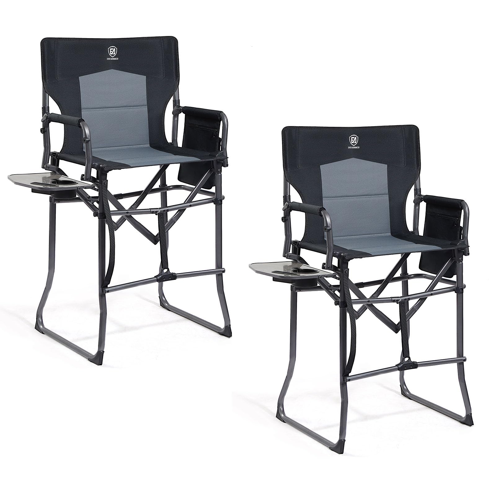 EVER ADVANCED 2 Piece Portable 30.7 Seat Height Tall Folding Camping Chair Directors Chair High with Side Table for Makeup Artis