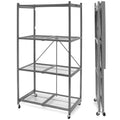 Origami R5 4-Shelf Heavy-Duty Folding Storage Rack, Pewter - Large Foldable Metal Shelving Unit with Wheels for Garage, Pantry, 