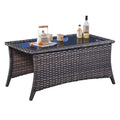 Patio Coffee Table Outdoor Rectangular Glass Table, Handwoven Rattan Patio Furniture Brown Wicker Coffee Table Compatible with P
