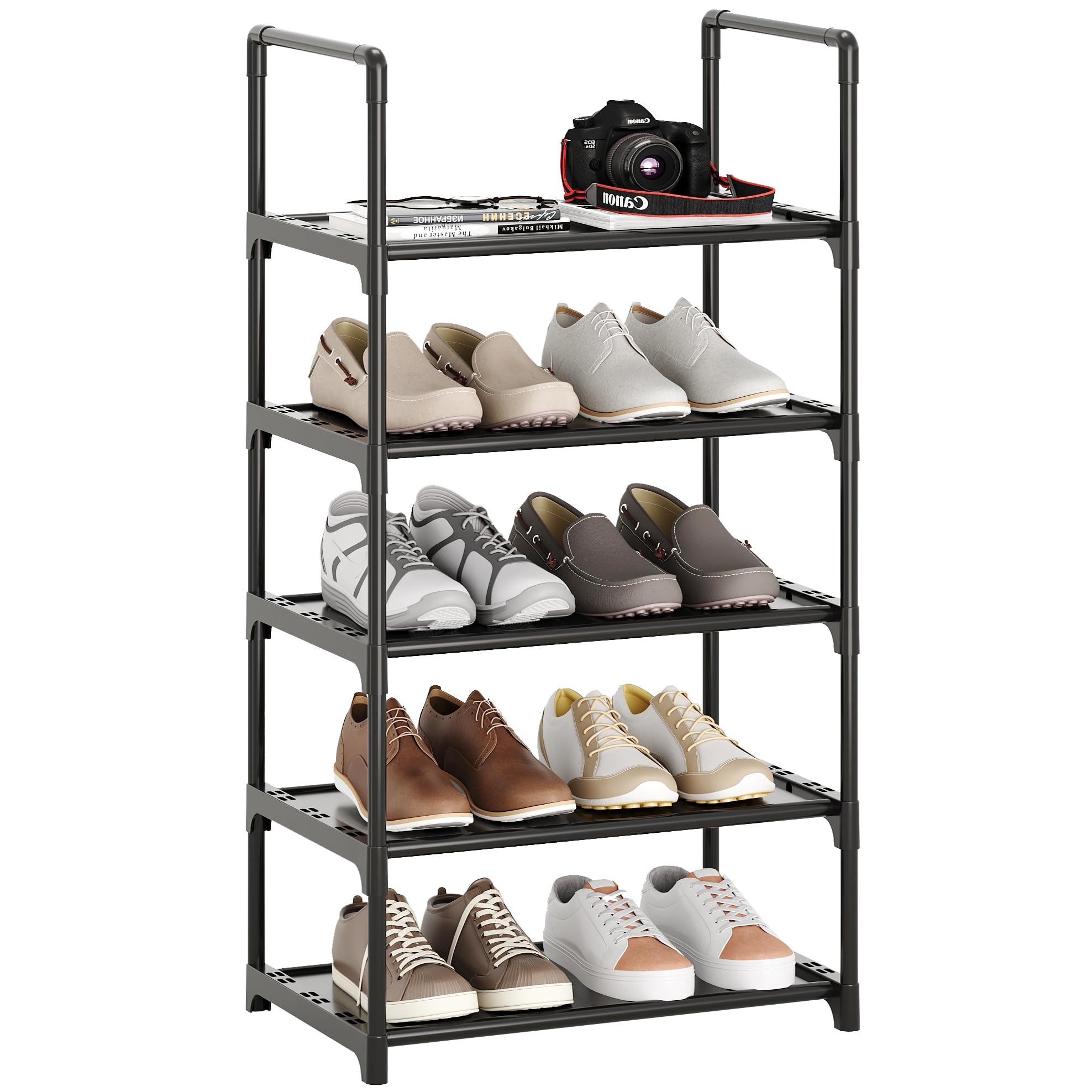 Hockmez 5-Tier Small Shoe Rack,Stackable Shoe Shelf Storage Organizer for Entryway Hallway Closet Bathroom Living Room(Black-5Ti