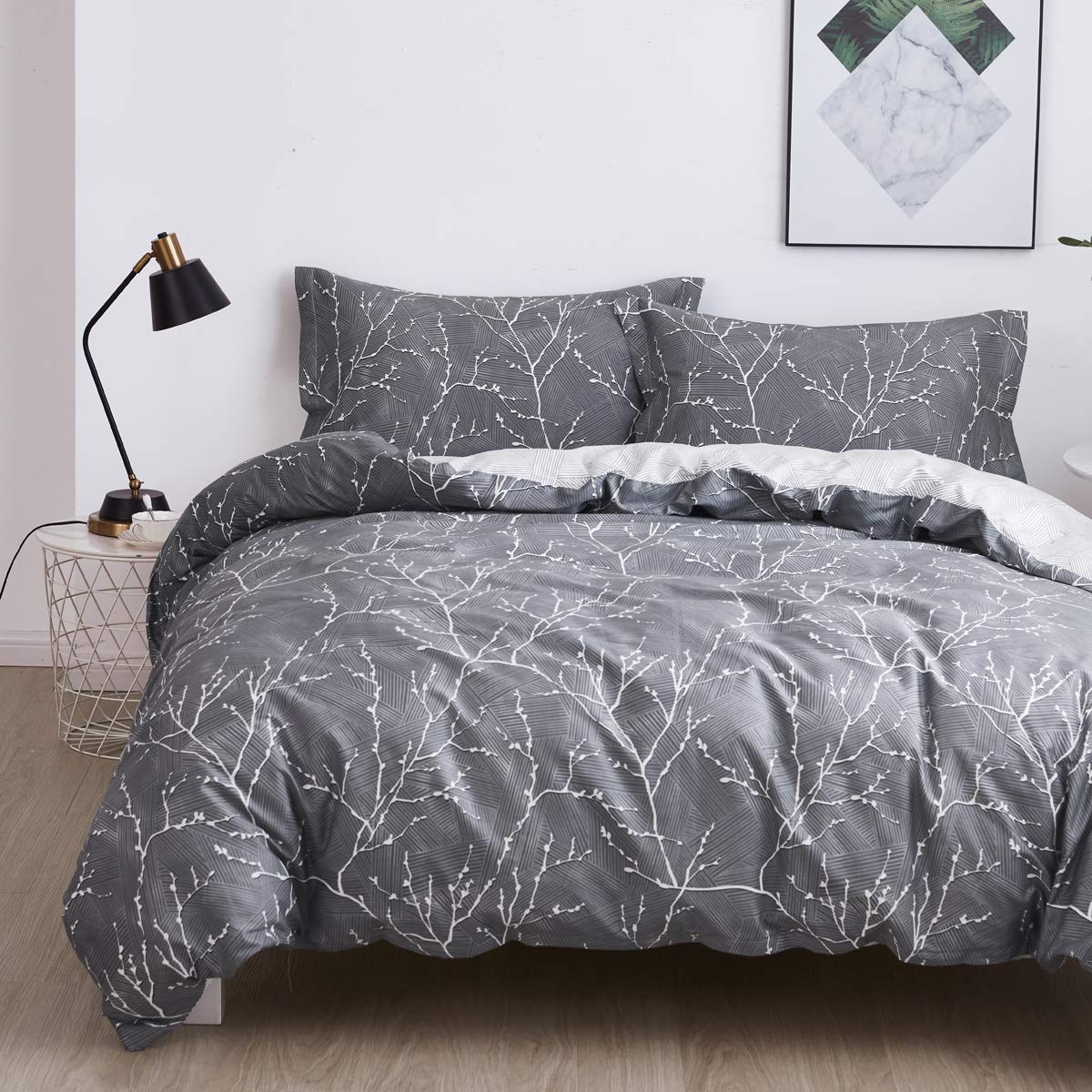 OAITE Duvet Cover Set,100% Cotton Comforter Cover with Floral Pattern Duvet Cover Set,Soft Bedding Set Includes with 3 Piece (2 