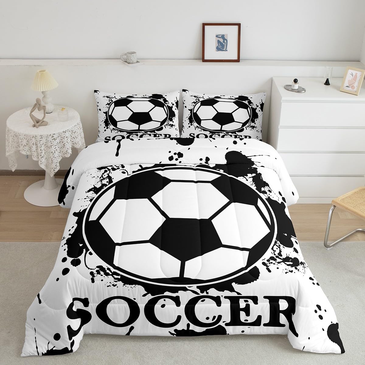 Feelyou Soccer Comforter Set Tie Dye Bedding Set for Kids Boys Girls Teens Room Decor Black White Comforter Toddle Size Sports G