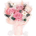 Preserved Flowers Bouquet with Bear, 3 Real Forever Flowers for Delivery, Long-Lasting Pink Eteranl Roses Bouquet Birthday Gifts