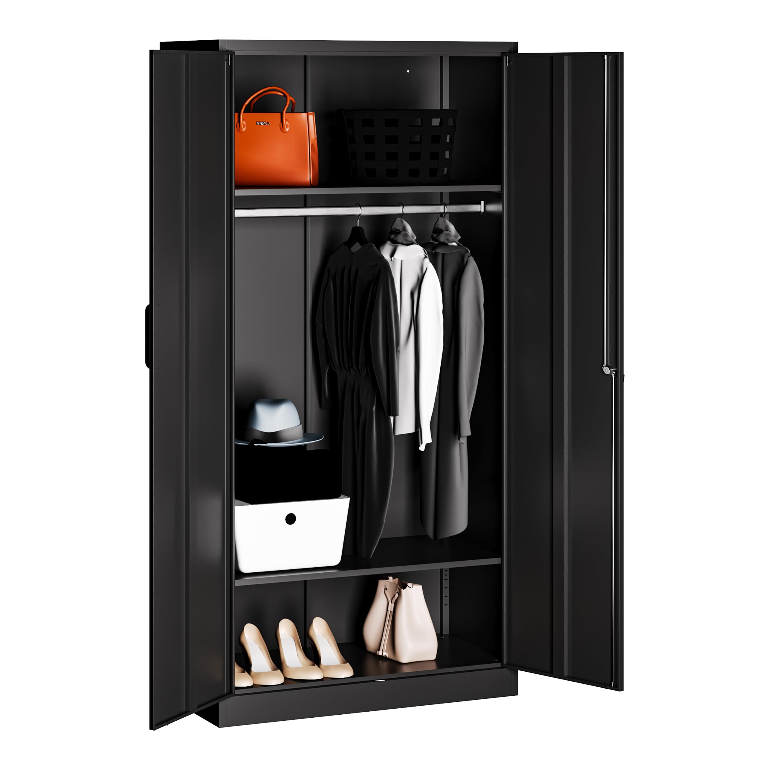 SISESOL Metal Storage Cabinets Locker with Locker Shelf, 72 Armoire Wardrobe Closet with Hanging Rod Storage Locker, Wardrobe Ca