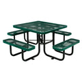 Global Industrial 46  Square Picnic Table, Expanded Metal, Green Thermoplastic Coating, Attached Benches, 1-1/2    Umbrella Pole