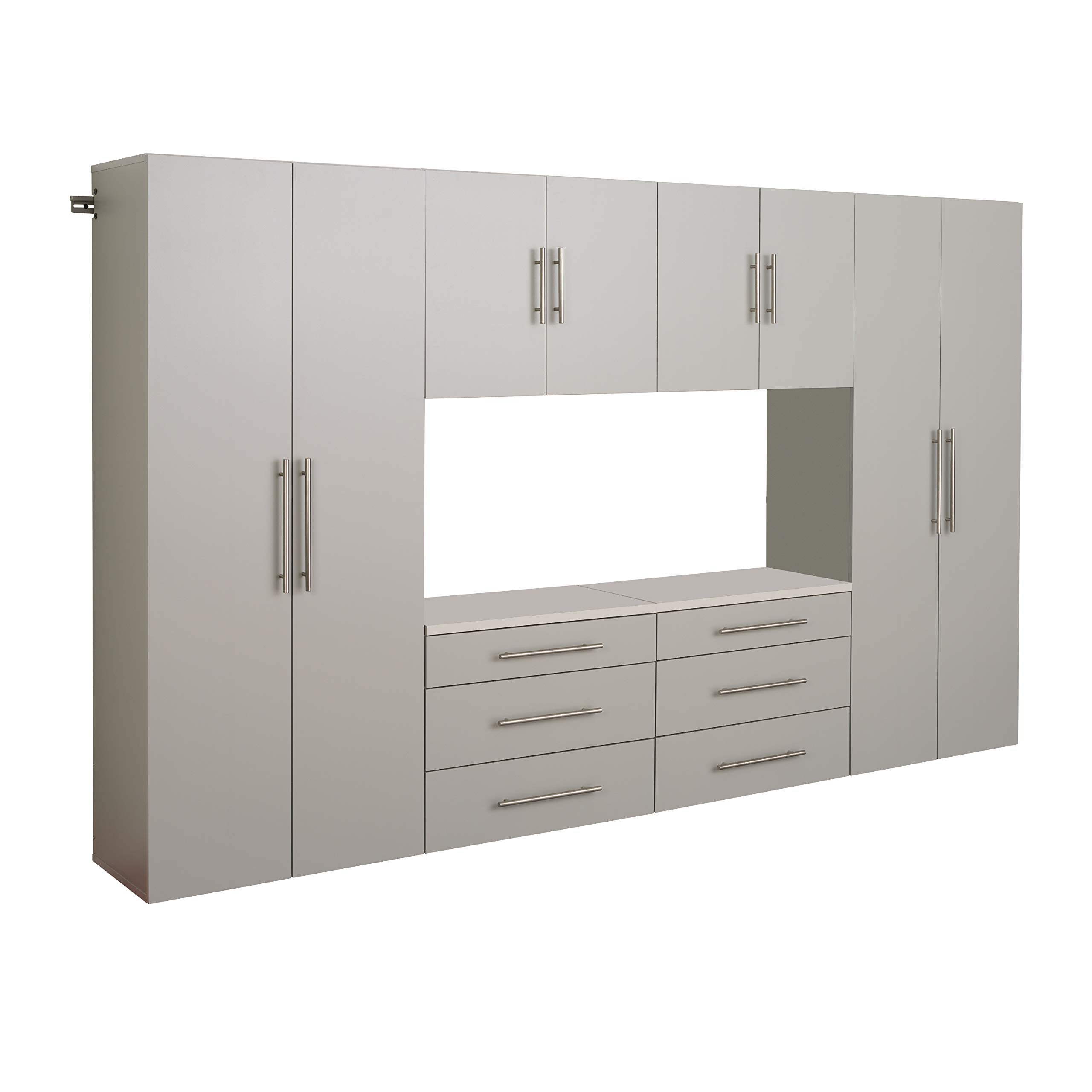 Prepac HangUps 120 Wide 6-piece Wall Mounted Garage Cabinets, Wood Wall Storage Cabinets with 8 Adjustable Shelves, 2 Fixed Shel