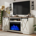 AMERLIFE Fireplace TV Stand with Sliding Barn Door for TVs up to 73 , Farmhouse 63  Fireplace Entertainment Center with Storage 