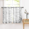Grey Tier Curtains 24 Kitchen Curtain Set Leaf Print Small Window Curtains for Basement 2 Panels