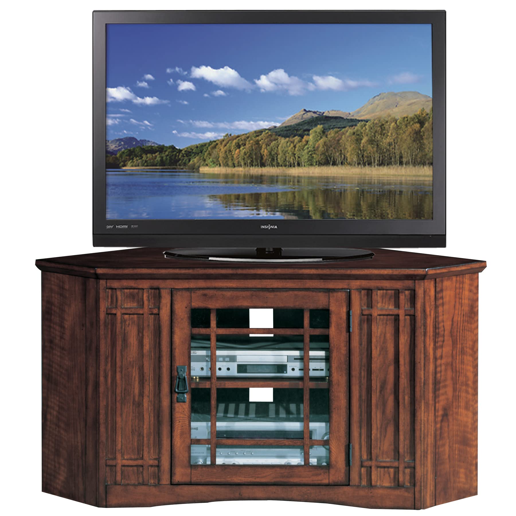 Leick Home 82285 Mission Corner TV Stand Made from Solid Wood, One Door and Adjustable Shelf, for 50 TVs, Mission Oak