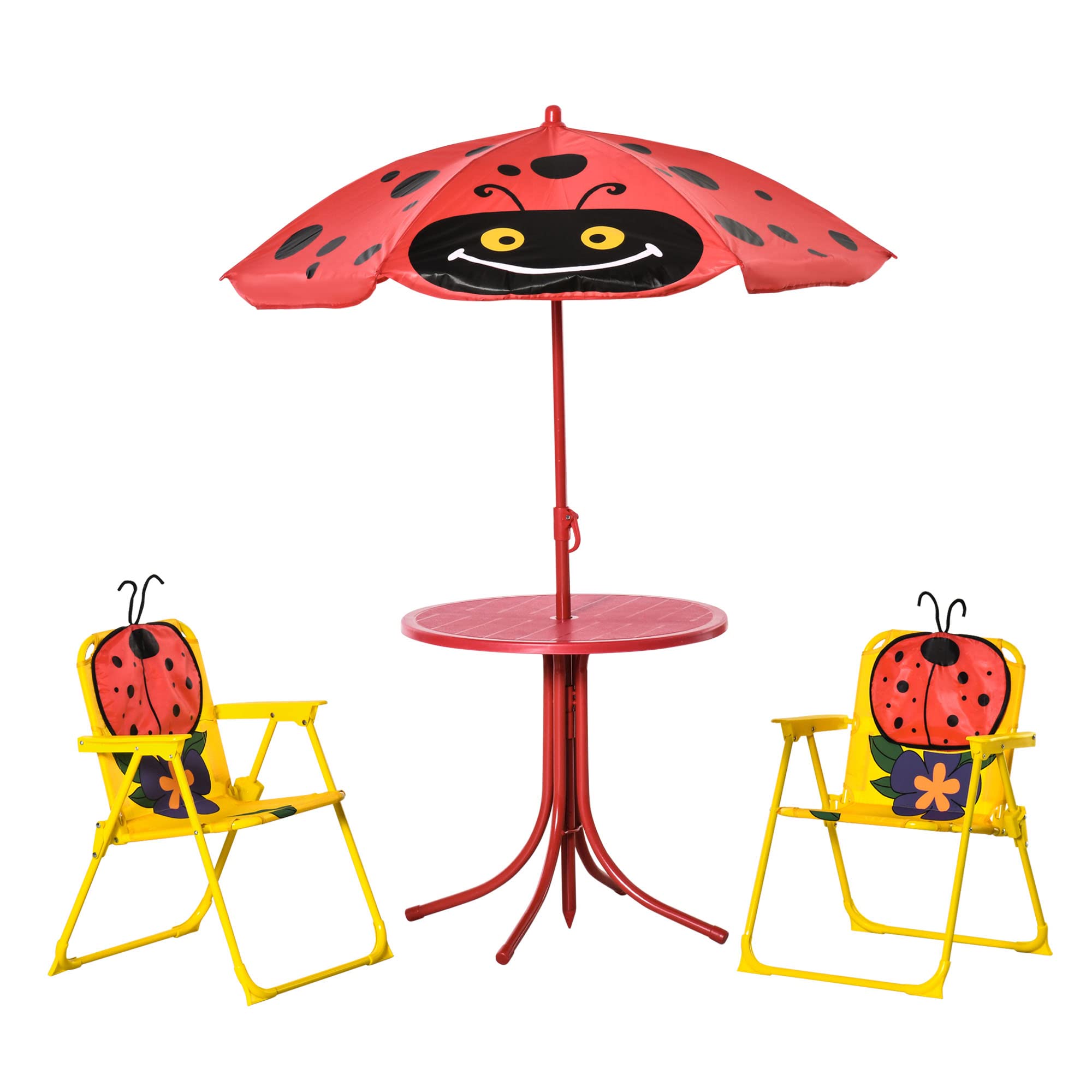Outsunny Kids Table and Chair Set, Outdoor Folding Garden Furniture, Picnic Table for Patio Backyard, with Removable & Height Ad