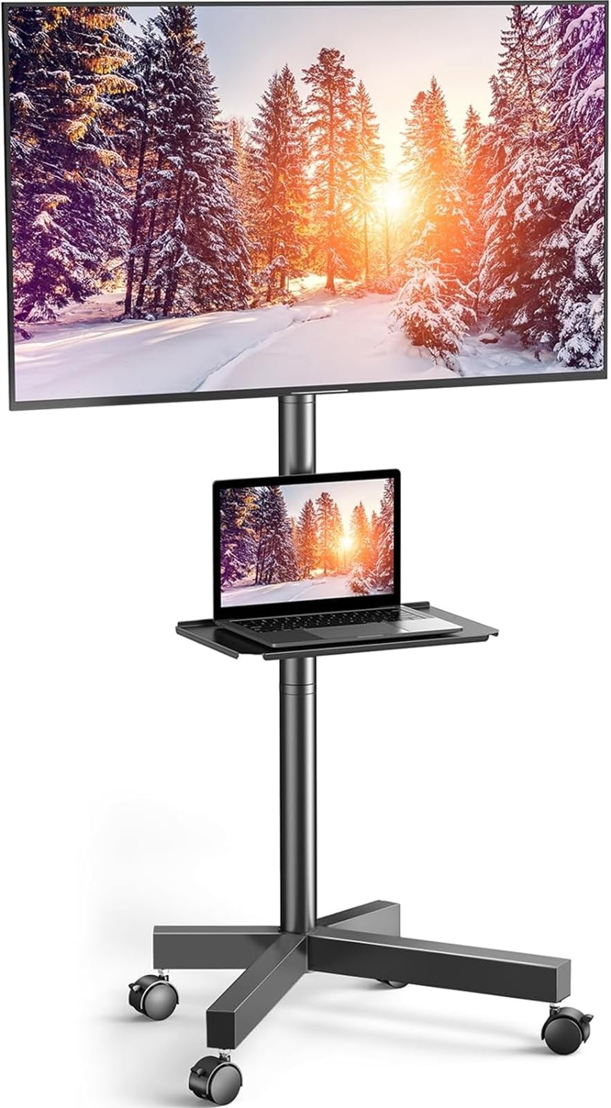 PERLESMITH Mobile TV Cart with Wheels for 23-60 Inch LCD LED OLED Flat Curved Screen Outdoor TVs Height Adjustable Shelf Floor S