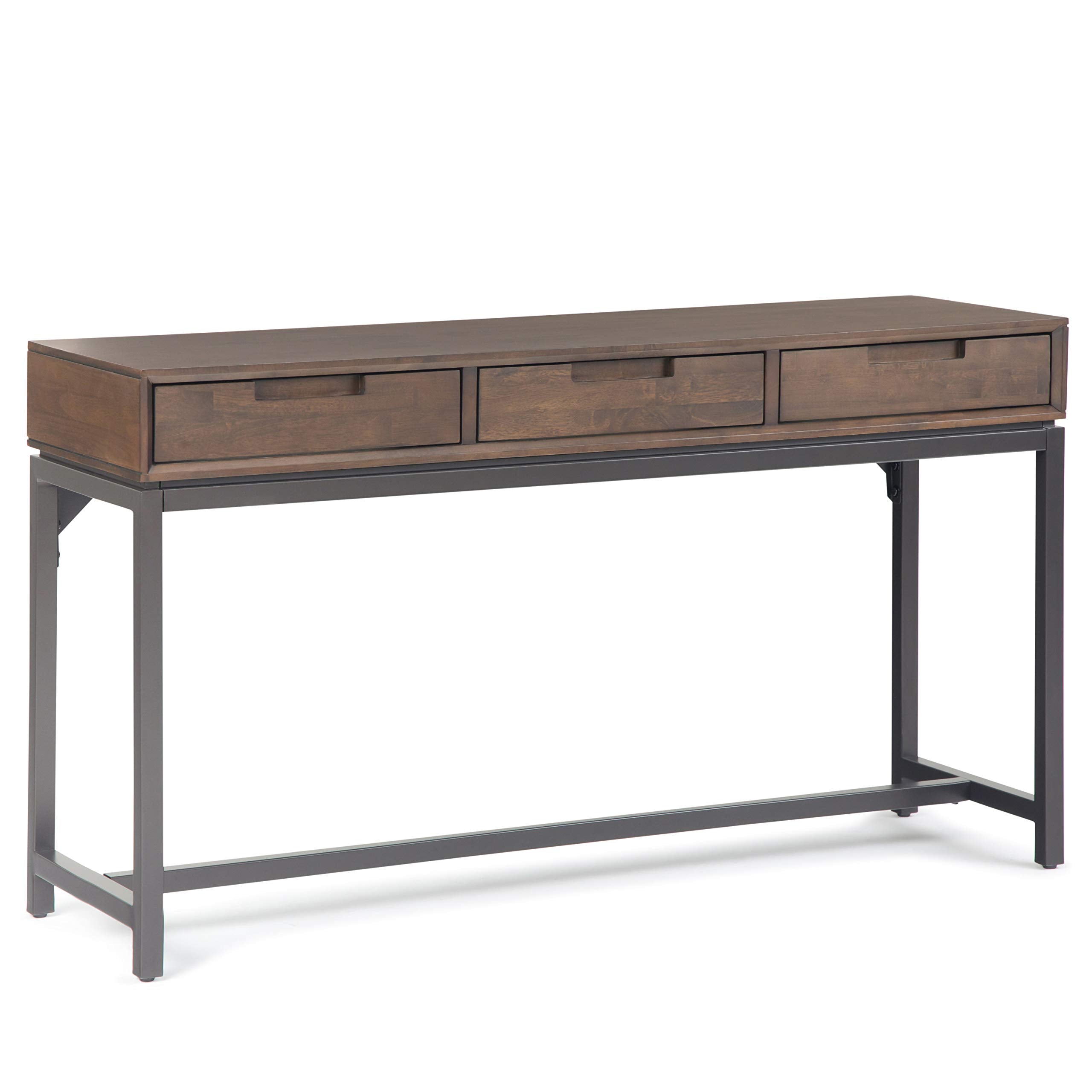 SIMPLIHOME Banting Console Table - 54 Inch Wide Solid Hardwood Sofa Table in Walnut Brown, Mid-Century Modern Storage Table for 